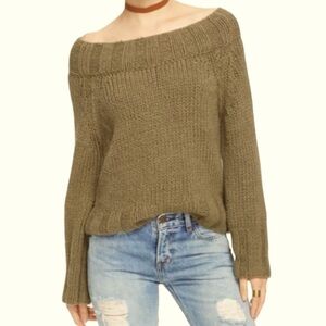 Free People Olive Off-the-Shoulder Sweater